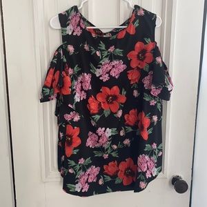 Black floral cold shoulder blouse